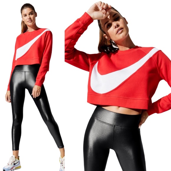 Nike Tops - NIKE SWOOSH FLEECE CREW Red and White